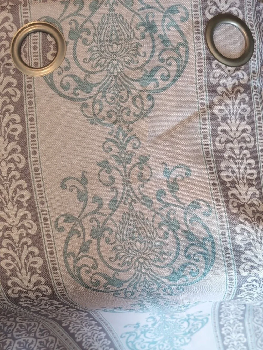 Sheer Medallion Curtain Panels in Aqua Green & Gray